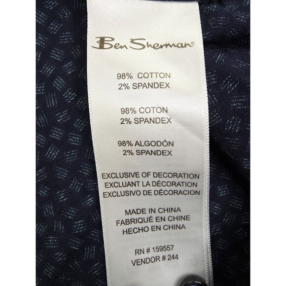 Ben Sherman Stretch Size Medium Mens Navy Lines Pattern Button Down Logo Shirt - Picture 6 of 10